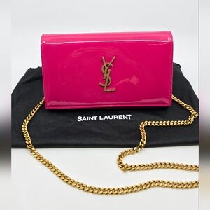YSL Patent Calfskin Monogram Kate Wallet on Chain Fresh Fuxia Patent